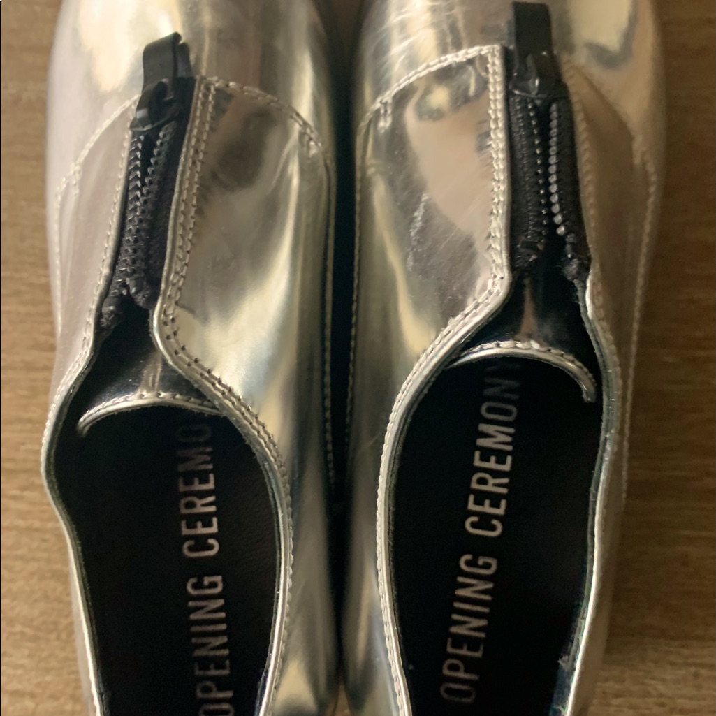 Opening Ceremony Spectator Silver Metallic Leather Zip Front Platform Loafers